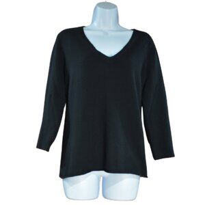 J.Crew 100% Cashmere Black V-Neck Sweater Size Large Classic & Cozy